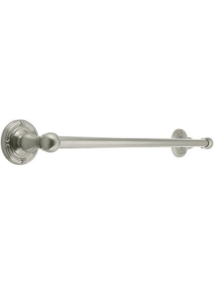 18 inch Brass Towel Bar with Ribbon and Reed Rosettes in Satin Nickel.